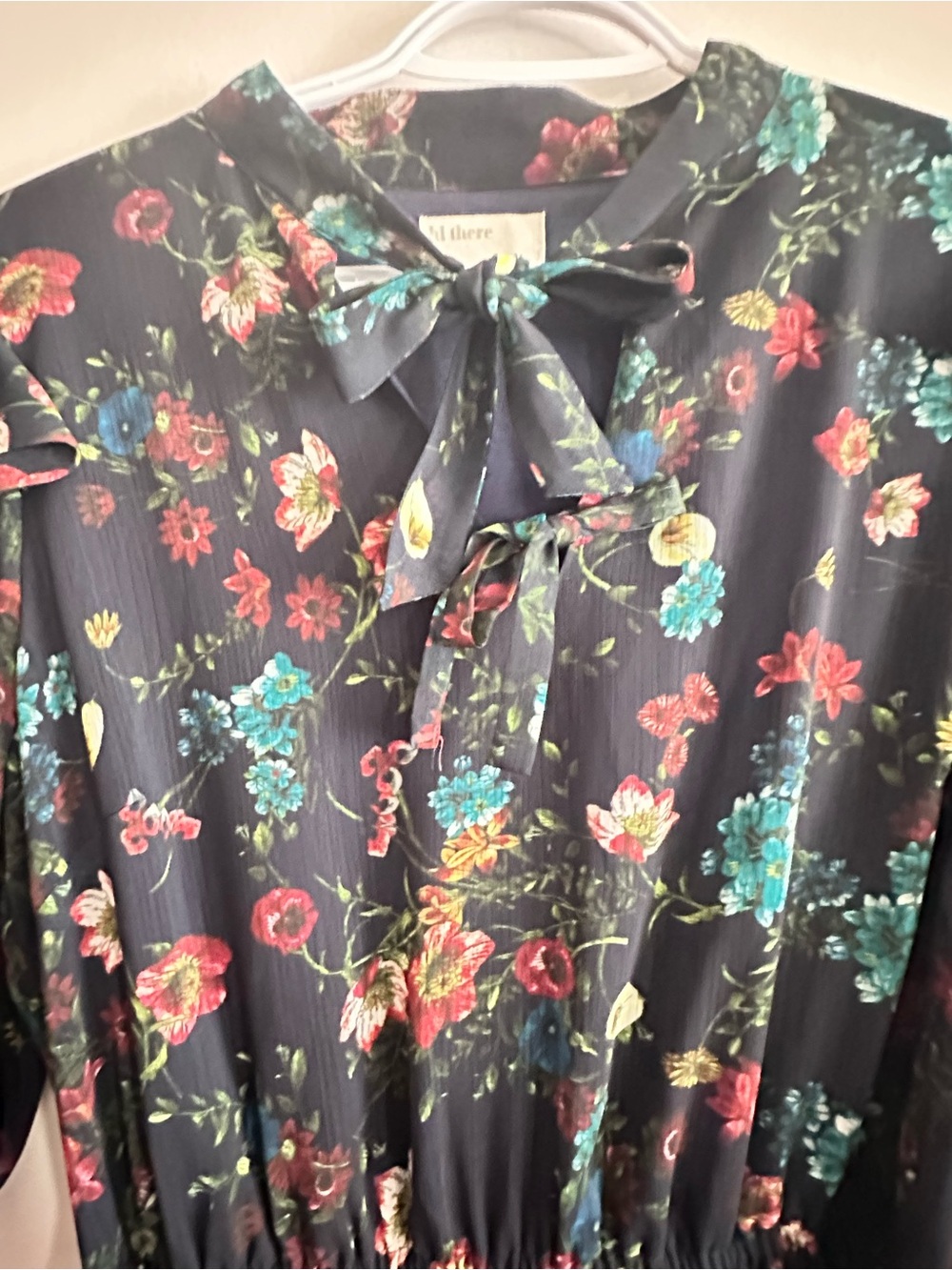 Karen Walker Black Floral Tie-Neck Blouse